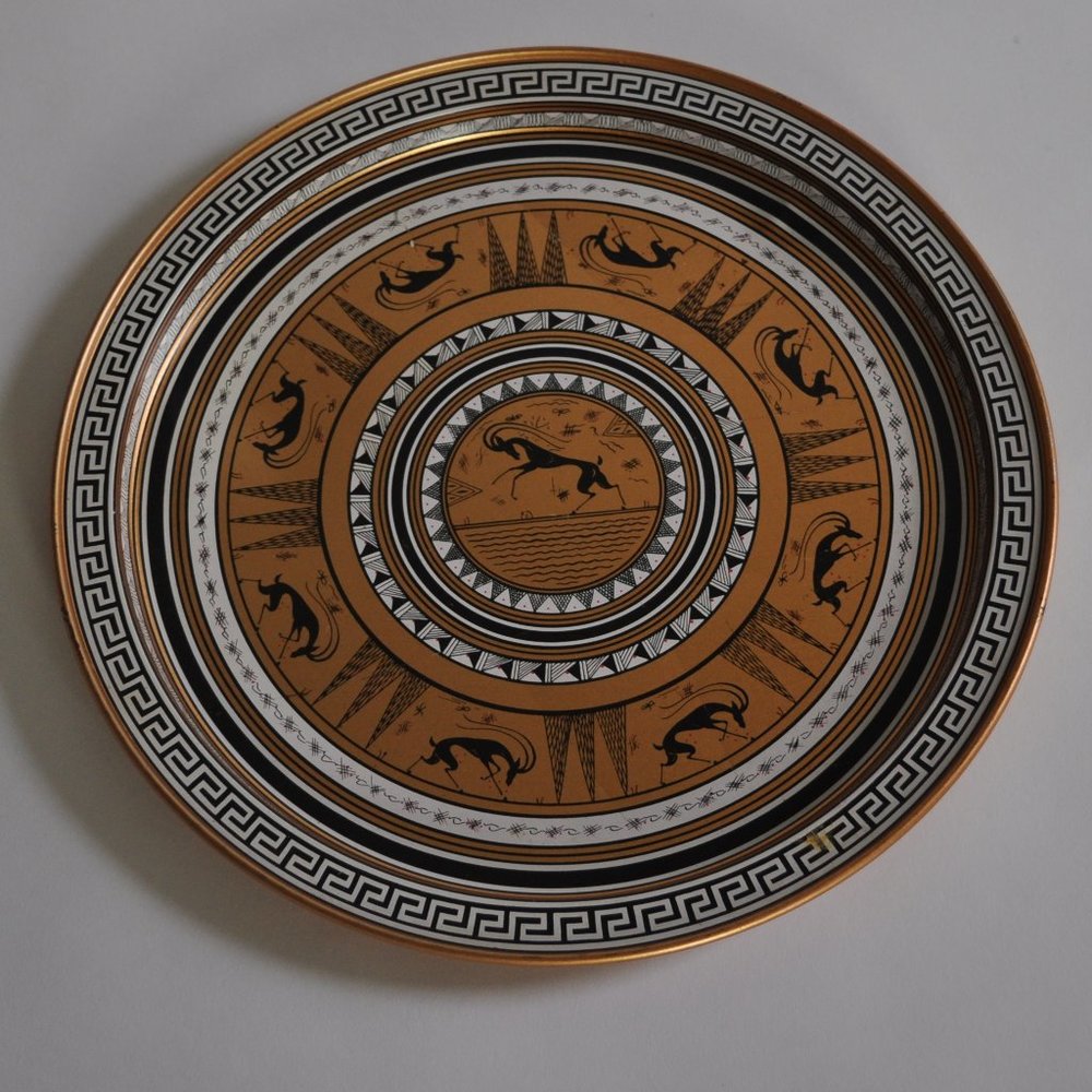 VTG tin Grecian Etruscan tray - Aries horoscope